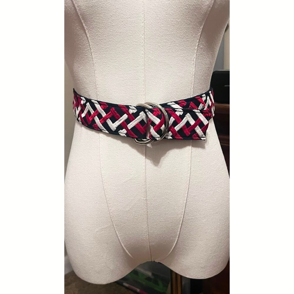 Talbots Vintage XXL Plus Size D Ring Belt Embroidered Navy Red White Preppy